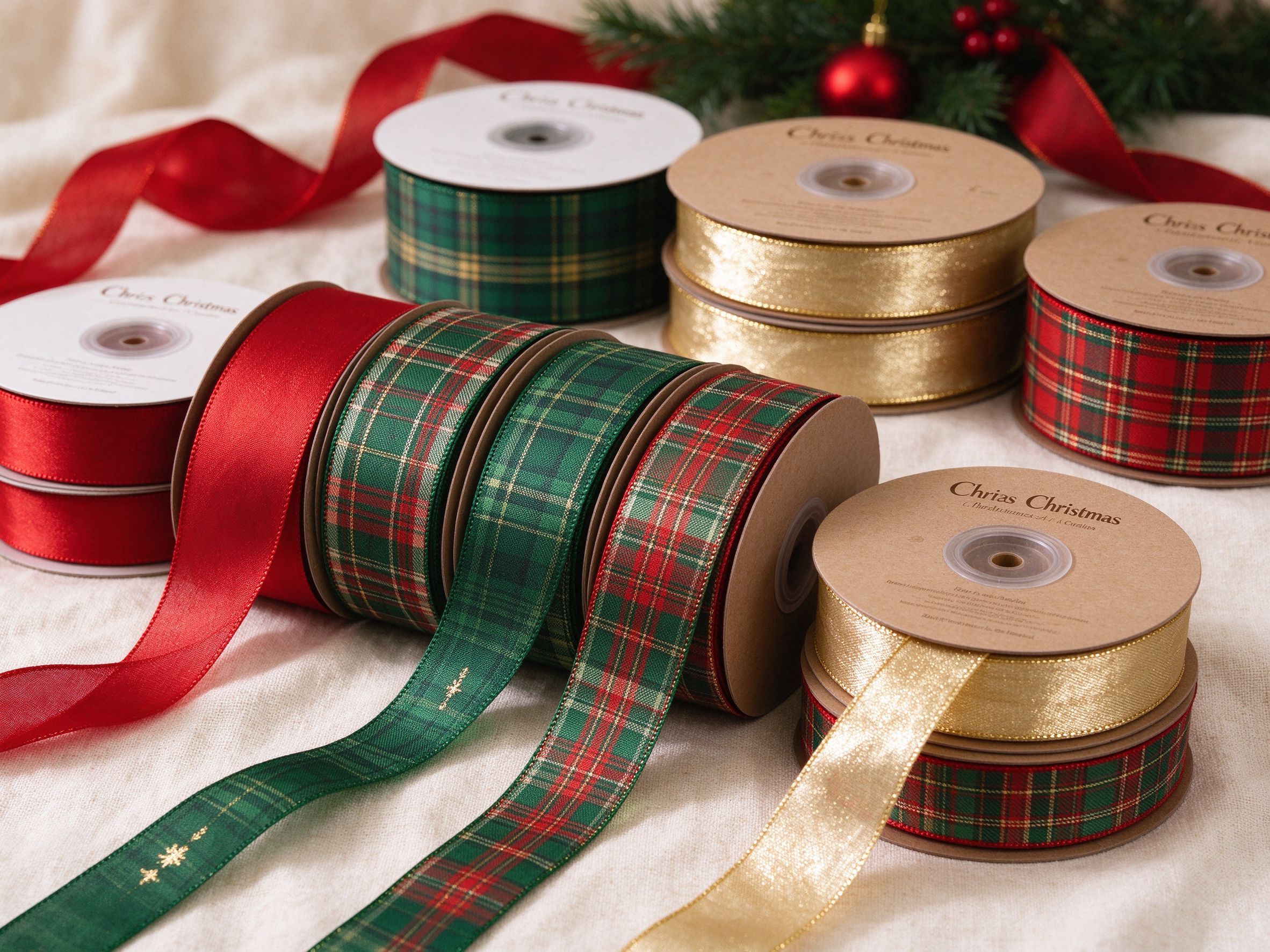 Christmas holiday ribbon for gift boxes and trees