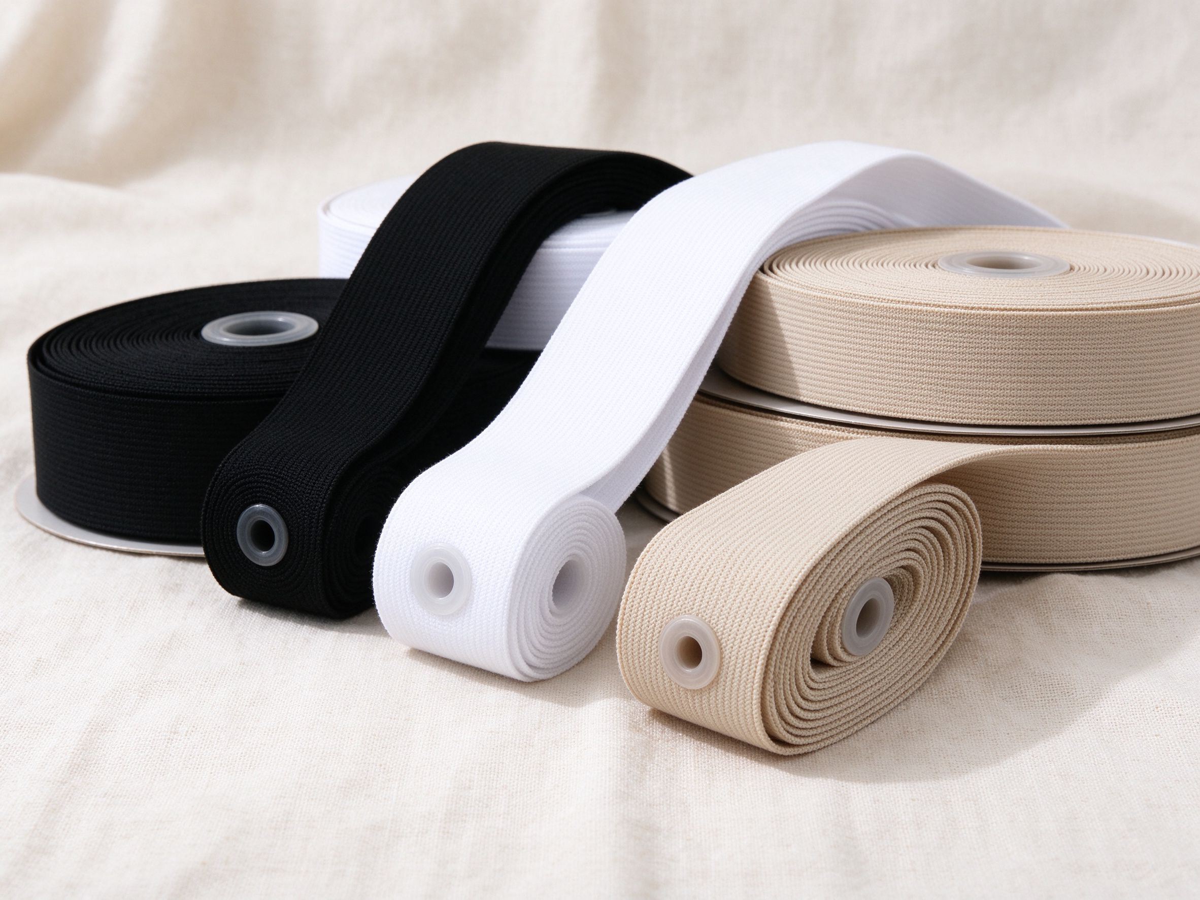 Elastic webbing for bag straps and waistbands