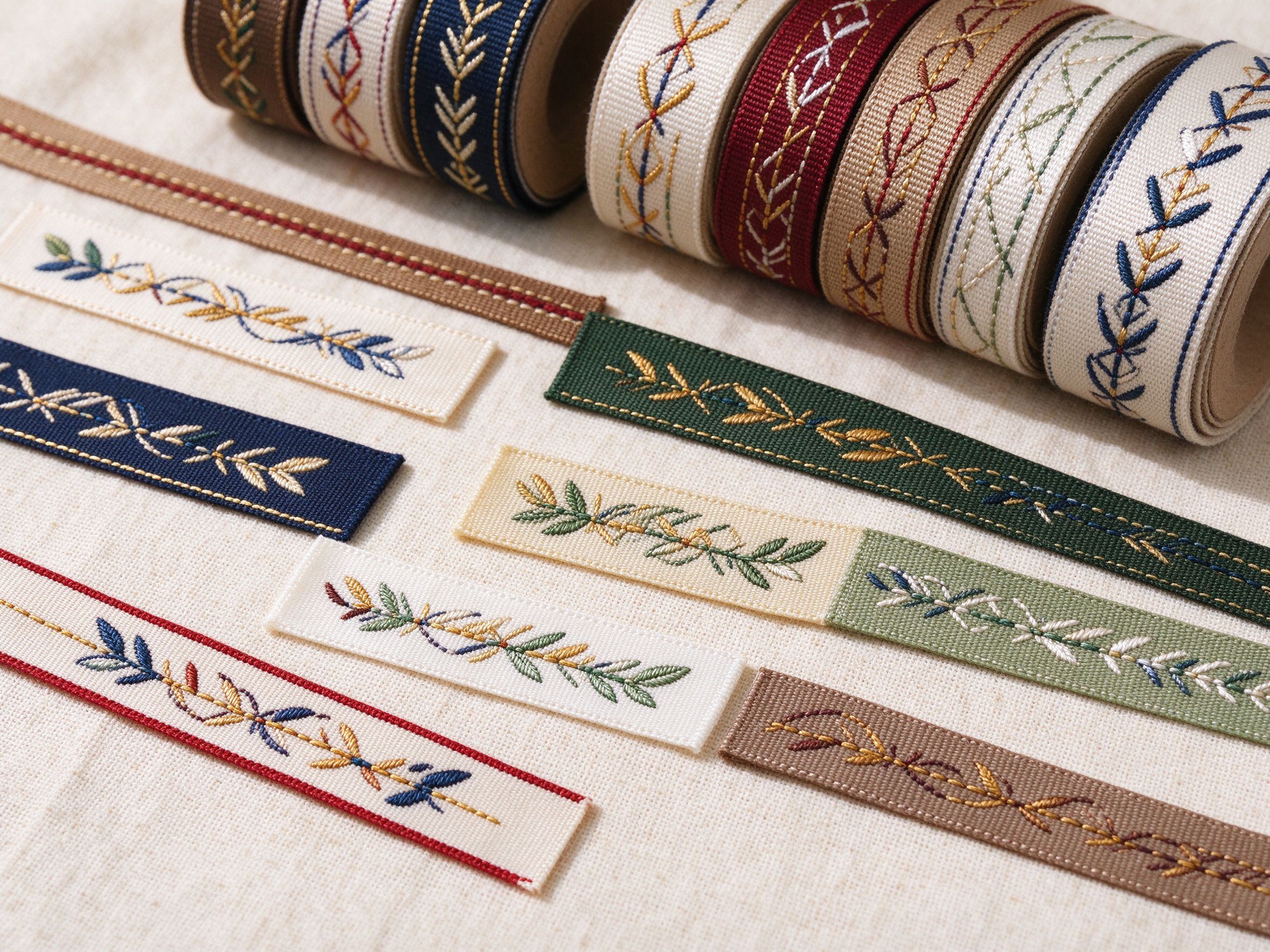 Embroidered ribbon and woven labels for clothing branding