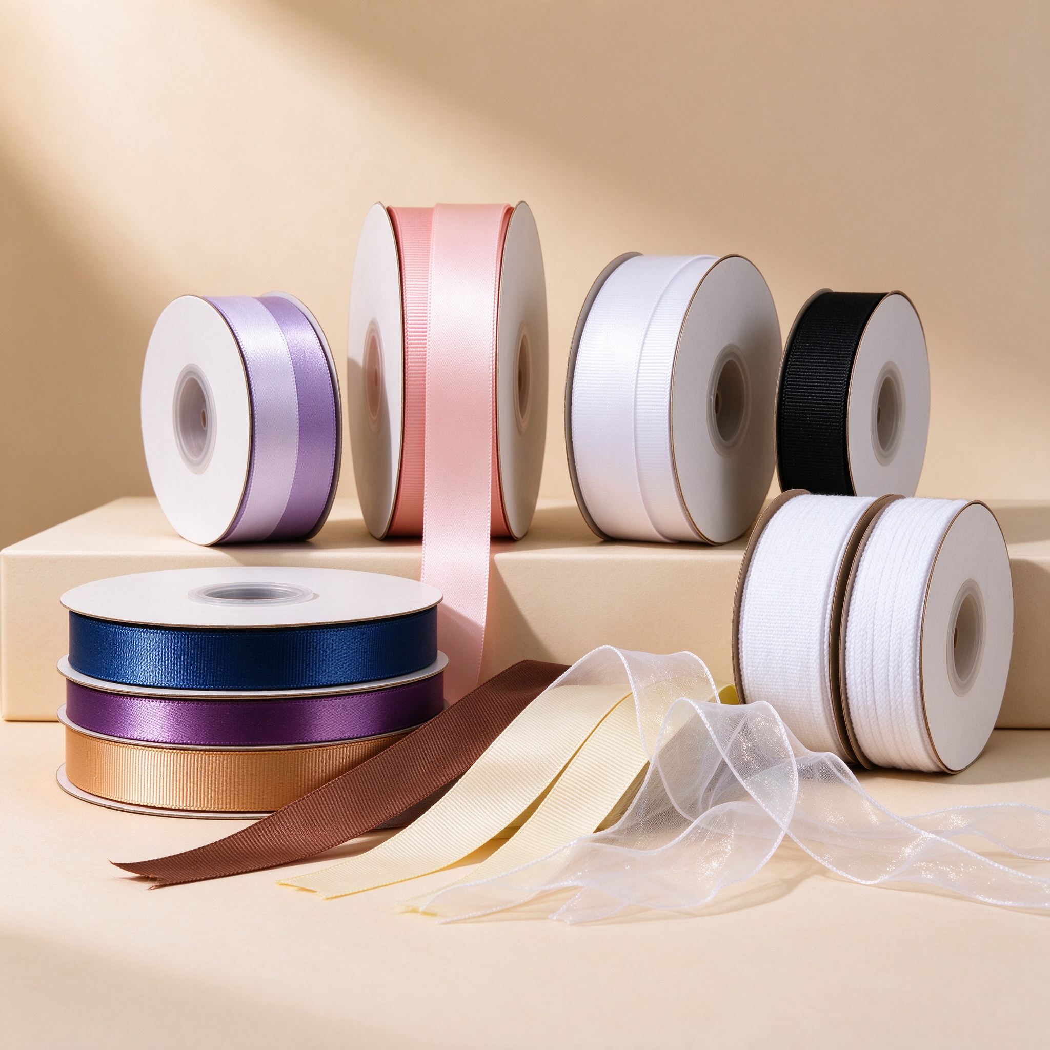 Wholesale satin ribbon rolls in assorted colors from AuraRibbon