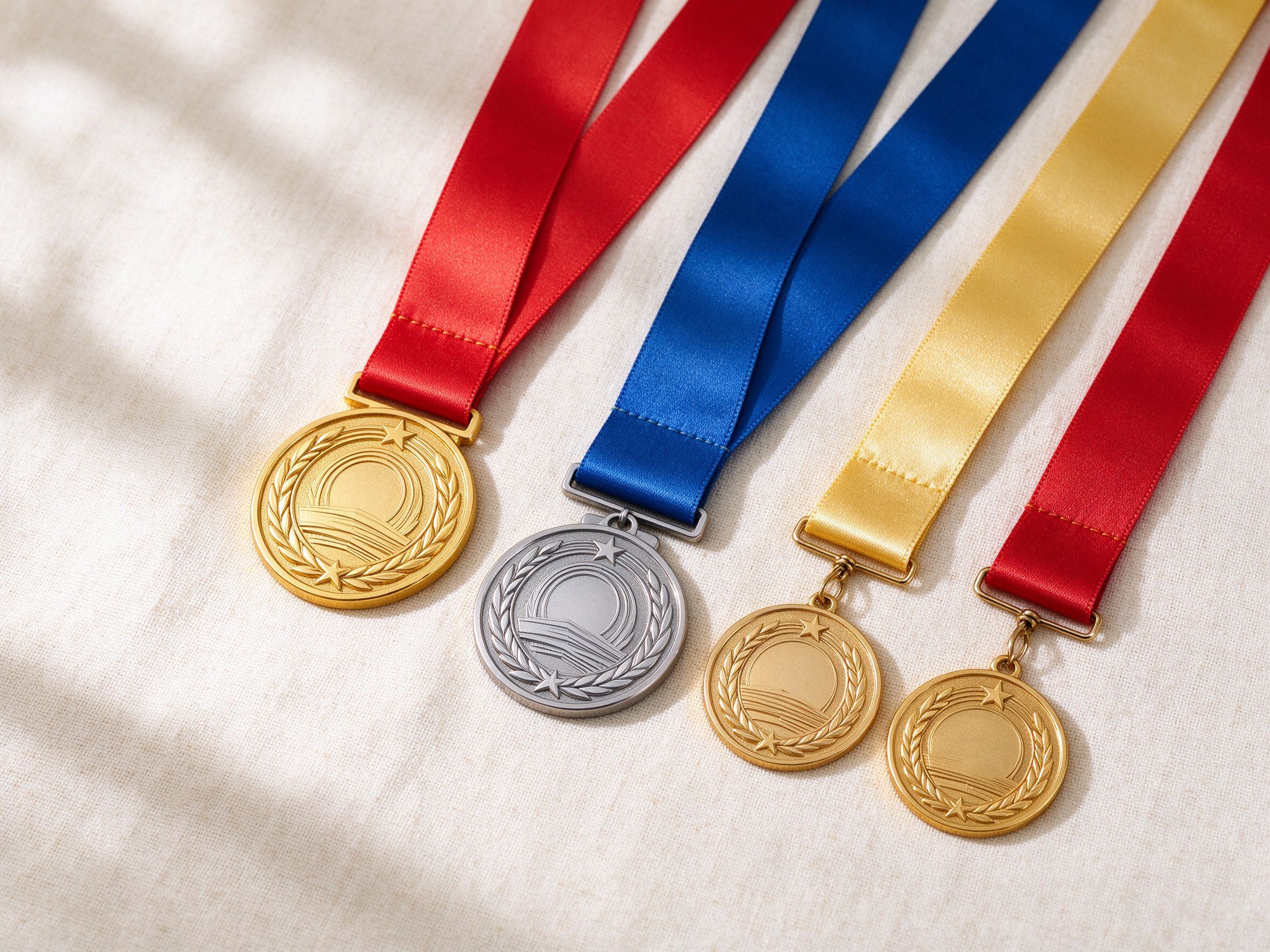 Medal ribbon and award lanyard ribbons in event colors
